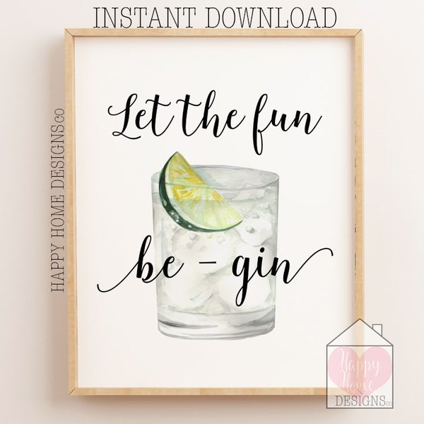 Gin Print, Gin Quote, Let The Fun Be Gin, Funny Gin Quote, Alcohol Print, Gin Poster, Gin Gifts, Funny Gin Gifts, Gin Lover Gift, Bar Decor