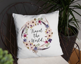 Travel Quote Pillow, Travel The World, Throw Pillow, Pillow Cover, Travel Pillow, Travel Decor, Travel Cushion, Gift For Her, Gift For Woman