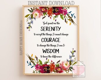 Serenity Prayer Print, God Grant Me the Serenity, Serenity Prayer Wall ...