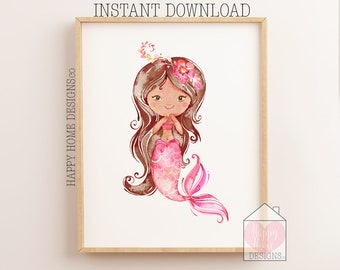 Mermaid Printable, Girls Bedroom Wall Art, Mermaid Nursery Decor, Mermaid Wall Art, Mermaid Print, Mermaid Sign, Mermaid Poster, Girls Print