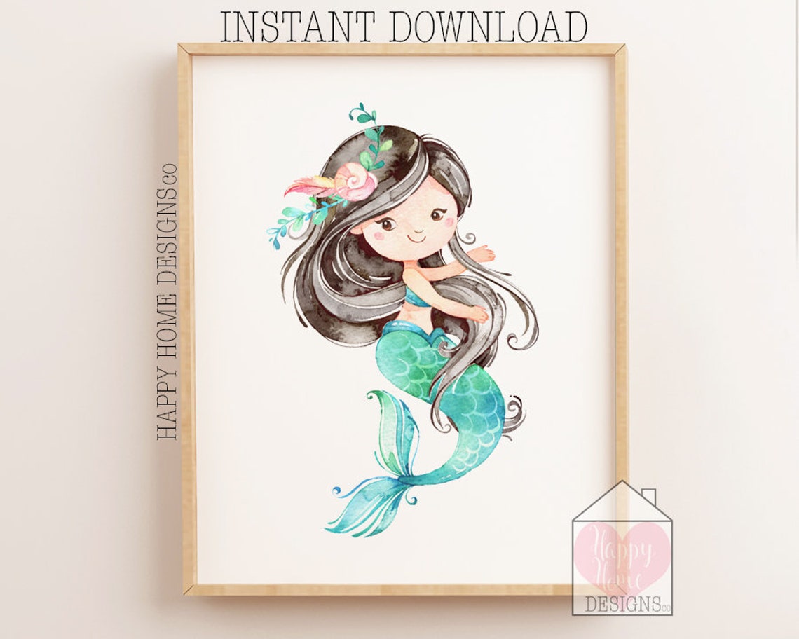 Mermaid Printable Mermaid Wall Art Mermaid Nursery Decor - Etsy