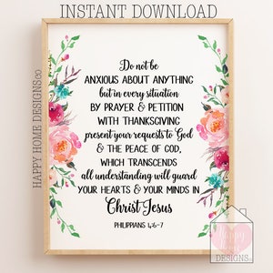 Do Not Be Anxious About Anything, Philippians 4:6-7, Printable, Bible Verse Print, Scripture Wall Art, Christian Quote Print, Bible Wall Art