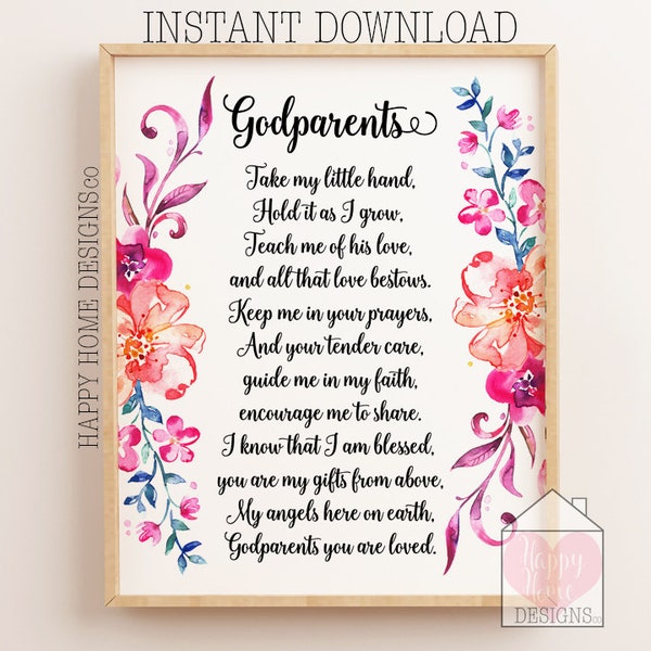 Godparents Print, Gift For Godparents, Baptism Print For Godparents, Godparents Printable Gift, Gift From Godson, Gift From Goddaughter