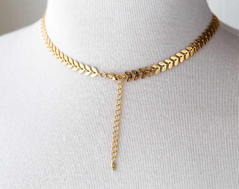 Gold choker Choker necklace Gold chain necklace Chevron Etsy