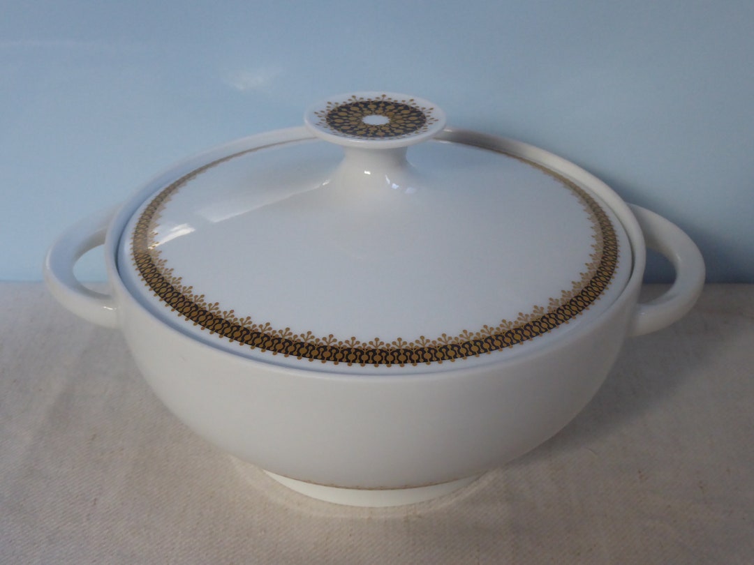 Vintage Terrine Rosenthal Thomas Rotunda 1970 Germany Black Gold Border