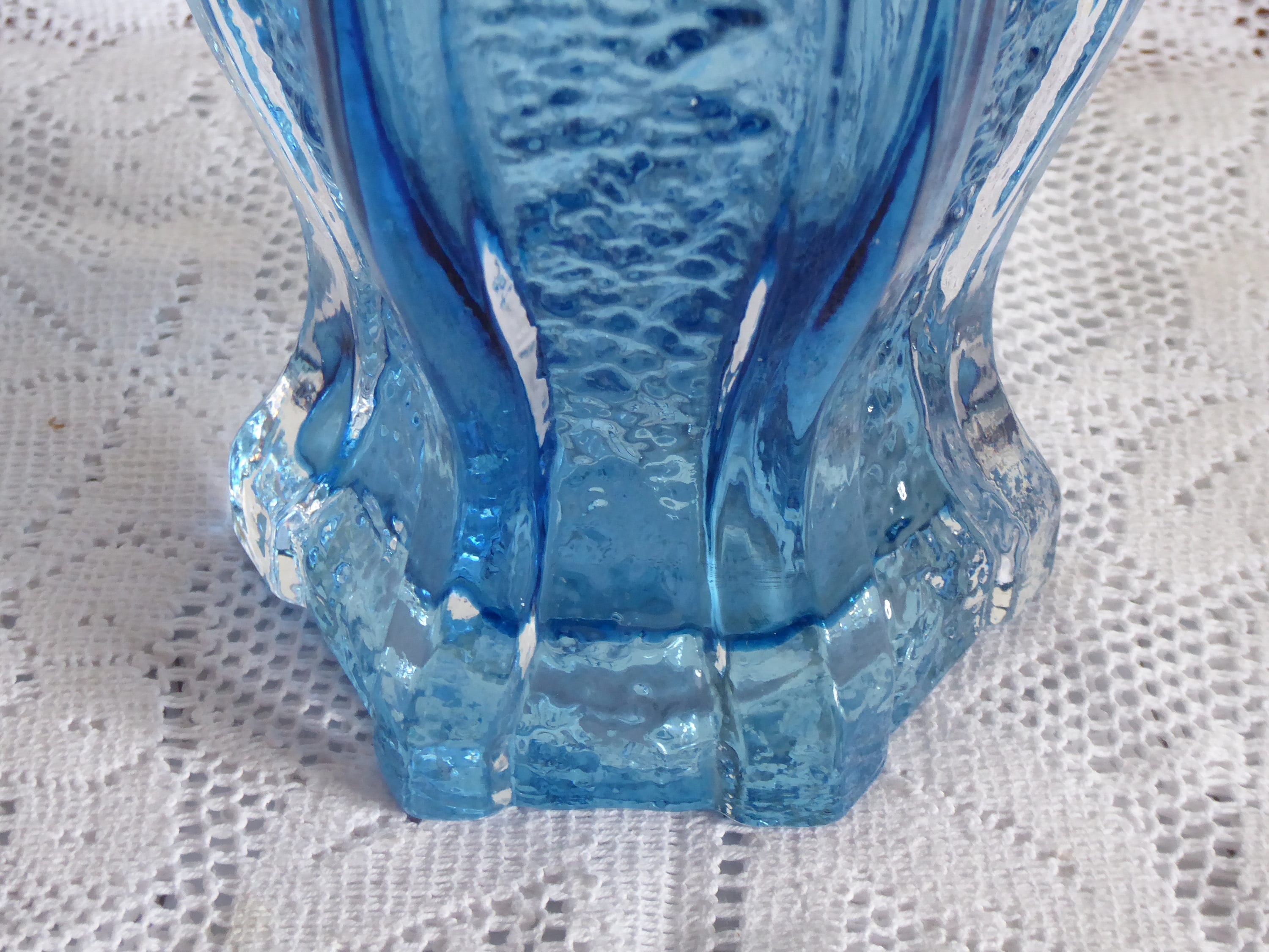 XL Big Mid Century Retro 70s Design Glass IngridGlass Block Vase Vase Ingrid Glass Vase Pop Art West Germany Blue Bark