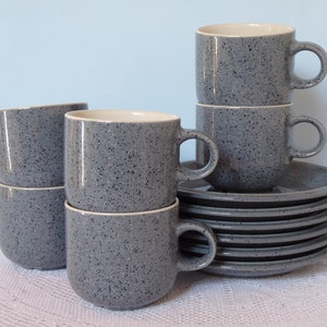 Rosenthal Thomas Porcelain Set 6x Tea /Coffee Cups Form Family Gris Grisette Grey Dotted Germany Mid Century Retro Vintage