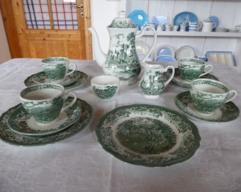 Vintage Kaffeeservice England Stratford Stage, grün Royal Staffordshire J.&G. Meakin 4 Personen Landhaus Country Teeservice