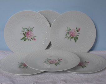 Vintage Set of Six 6x Cake Plate Hutschenreuther Excellence Rosita White Pink Rose Dessert Plate Breakfast Plate