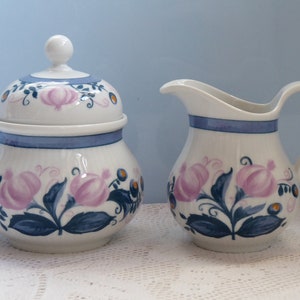 Vintage Beautiful Set Milk Jug + Sugar Bowl Seltmann-Weiden Friederike Brixen Shabby Chic Flower Porcelain Milk + Sugar Pink Blue