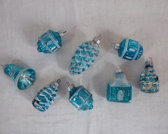 Vintage, old Christmas tree decorations Lauscha for Christmas tree, 8 pieces, turquoise blue, Christmas decoration, Christmas balls, glass Christmas tree balls