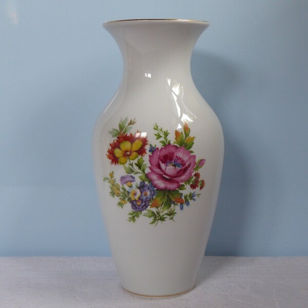 Vintage Big! Waldershof Bavaria Germany large vase handmade 22 carat gold colorful flowers flower vase porcelain