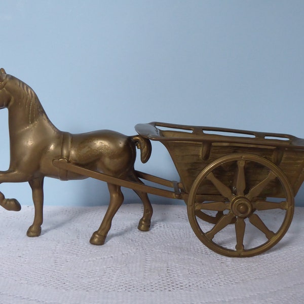 Vintage Massiv Messing Pferd zieht Kutsche WAgen Schale Korb Shabby Chic Boho Geschenk Weihnachten Landhaus Bronze