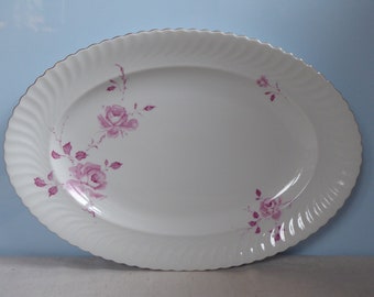 Vintage classy! large oval platter KAISER West Germany Mirabell rose gold rim porcelain waves purple pink red cheese platter meat platter