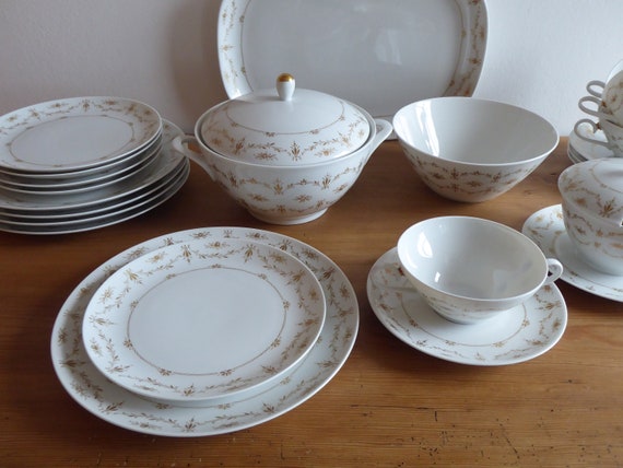 Vintage 22 piezas Preciosa vajilla antigua para 4 5 personas Krautheim Adelberg Baviera Alemania vajilla de porcelana con decoracion dorada Etsy Espana