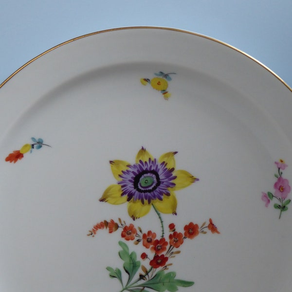 Hand painted! Beautiful! Round Platter Cake Platter Brand: Wehsener in Dresden Pastry Plate Colorful Flowers Goldrand Porcelain