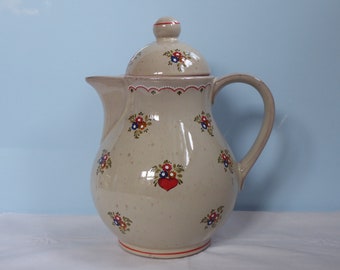 Vintage Palatinate Ceramic West Germany Coffee Pot Ceramic Country House Style Red Heart Flowers Peasant Teapot