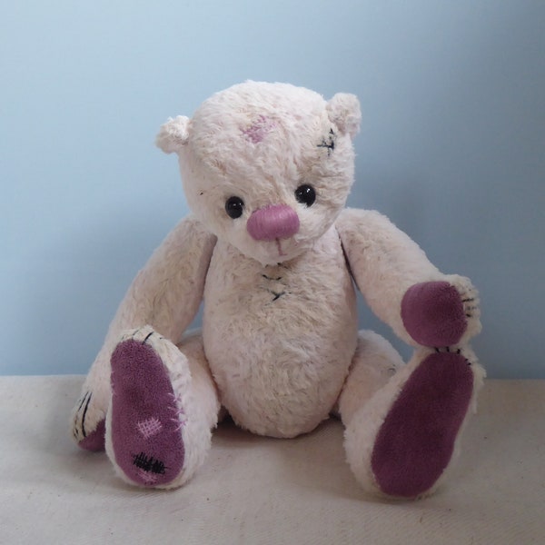 Künstlerbär Quady Bären weiß / rosa Teddybär 27 cm, Künstlerteddy, Sammlerbär, Vintage Flair Stil, Unikat, QuadyBaeren, Handgefertigt