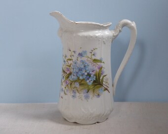 Antique large milk jug forget-me-not Art Nouveau porcelain historicism milk jug pot romantic shabby chic brocante