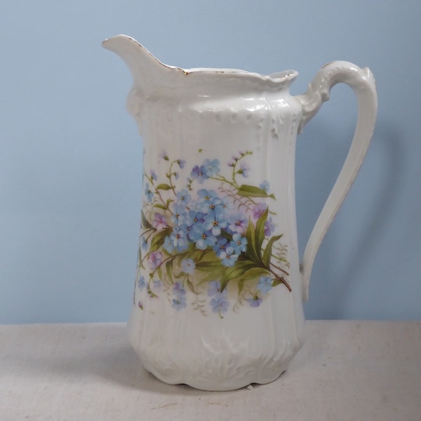 Antique large milk jug forget-me-not Art Nouveau porcelain historicism milk jug pot romantic shabby chic brocante