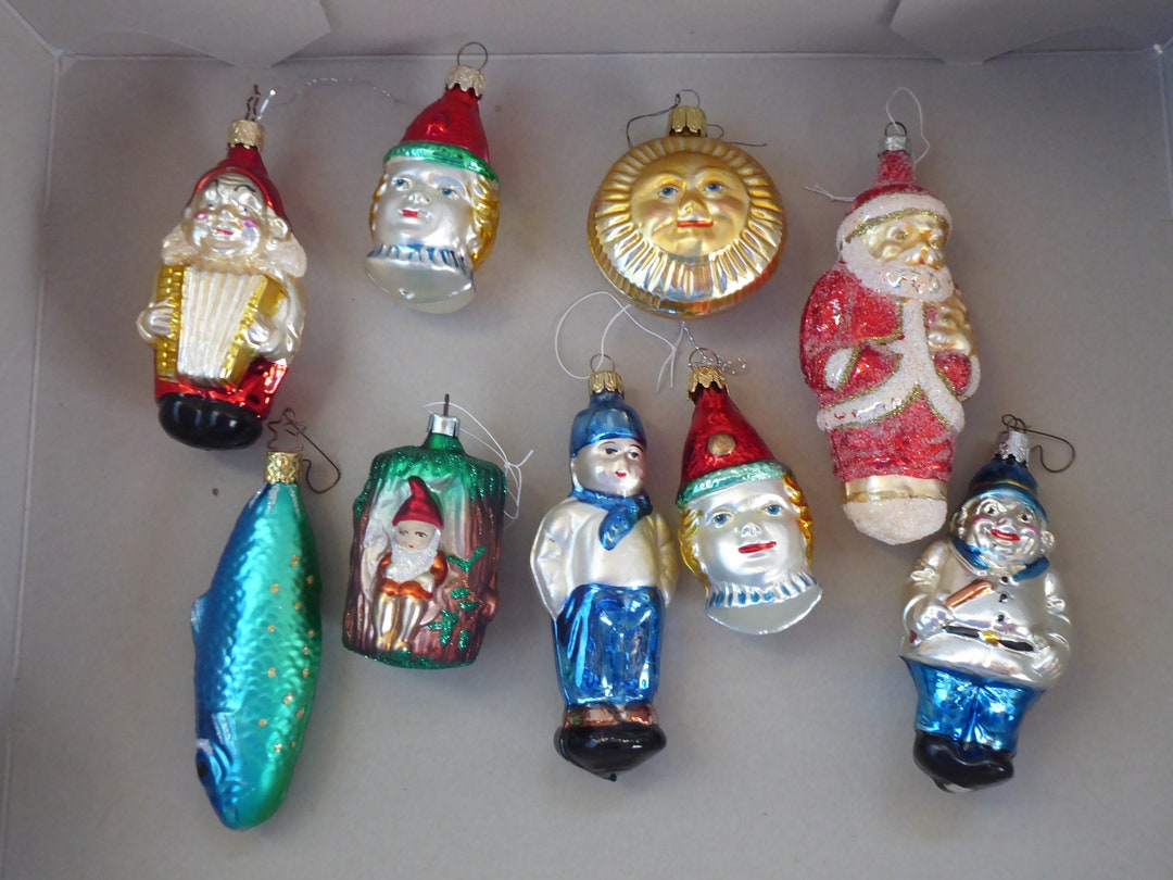 Vintage Christbaumschmuck Figuren Glas für Weihnachtsbaum, 9 Stück