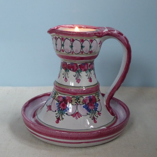 Candelero Original Keck Ceramics Medalla de oro 1987 Alemania Cerámica estilo rural pintado a mano candelabro hecho a mano candelabro rosa