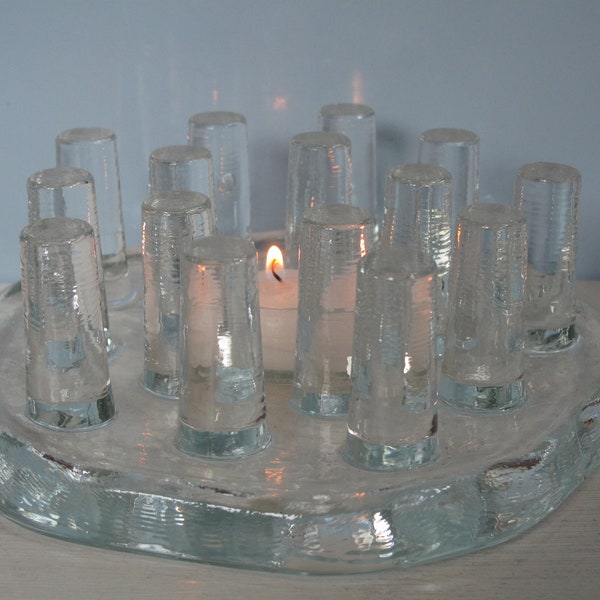 Mid Century Groß! Schwerer Kristall Glas Stövchen 15 Staben Georgshuette West-Germany 70er Heizplatte Kannenwärmer Vintage Teelichter
