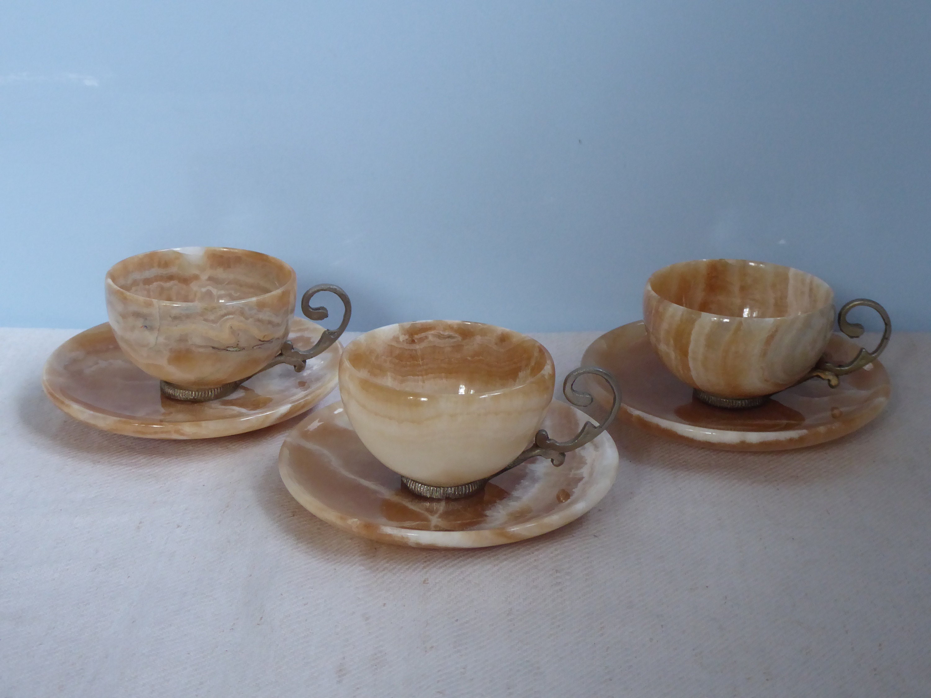 Mid Century Set 6 Teile Onyx Marmor Stein 3x Espressotassen mit 