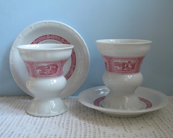 Vintage Rüdesheimer four piece set 2x cup with saucer Heinrich Villeroy and Boch Porcelain coffee mug Asbach Uralt Rüdesheim