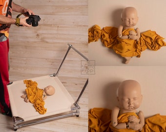 Newborn Photoshoot Achtergrondstandaard Newborn Posing Station - poseertafel voor pasgeboren fotografen. Mobiele versie