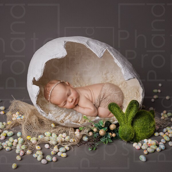 Easter Egg Baby with rabbit - Spring Digital backgroung + EASY EDIT layer - ready digital backdrop for newborn photography