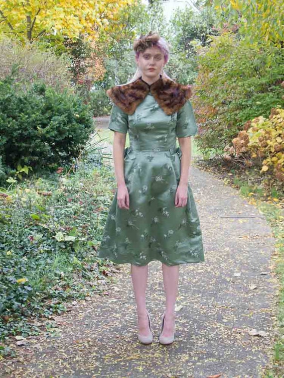 50's green satin dress