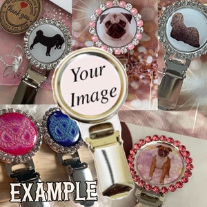 Clip de anillo personalizado a medida con la imagen de su perro, con un clip de anillo de metal envolvente brillante y deslumbrante que muestra el número de expositor con envío gratuito