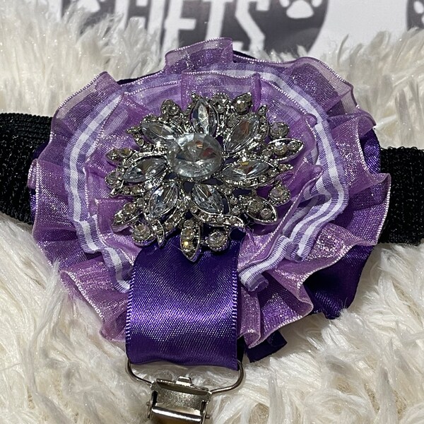 Rosette style ribbon ring clip brooch centre piece, special Dog Show exhibitor number ring clip with armband finishing