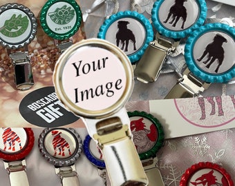 Ring clip with personalised picture with coloured surround metal ring clip exhibitor number display for dogs show with strong magnetic back