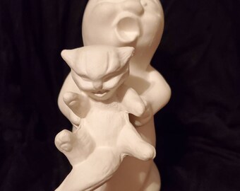 Halloween Ghost holding kitty cat ceramic bisque ready to paint
