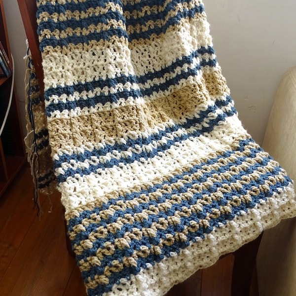 Striped Crochet Blanket  Pattern - PDF Pattern