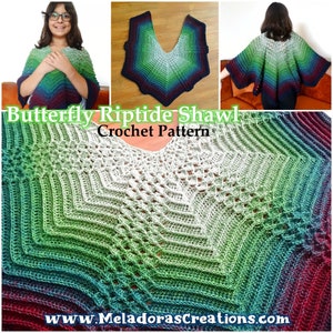 Butterfly Riptide Shawl  - Butterfly Shawl Crochet Pattern PDF