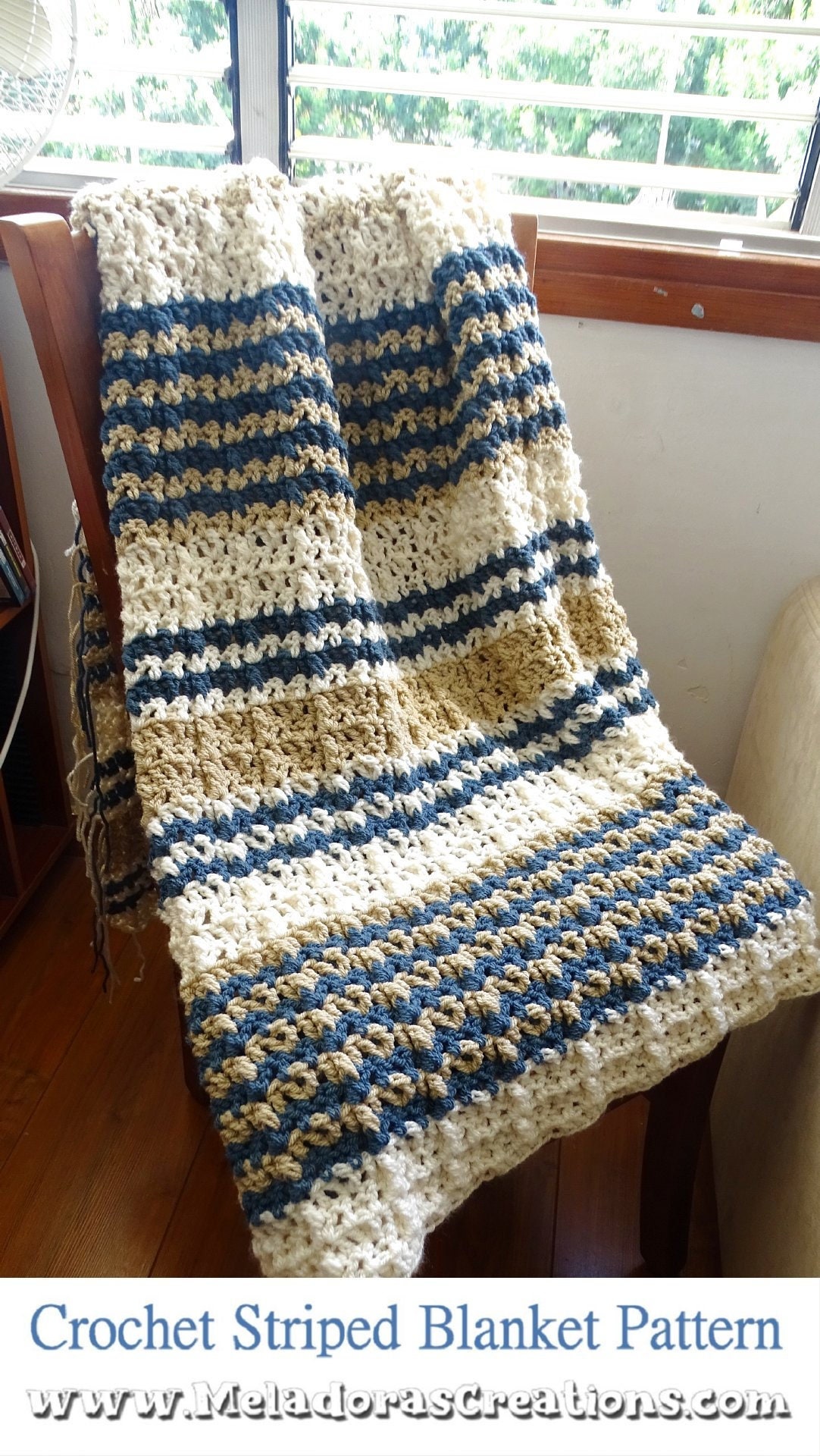 Striped Crochet Blanket Pattern PDF Pattern Etsy