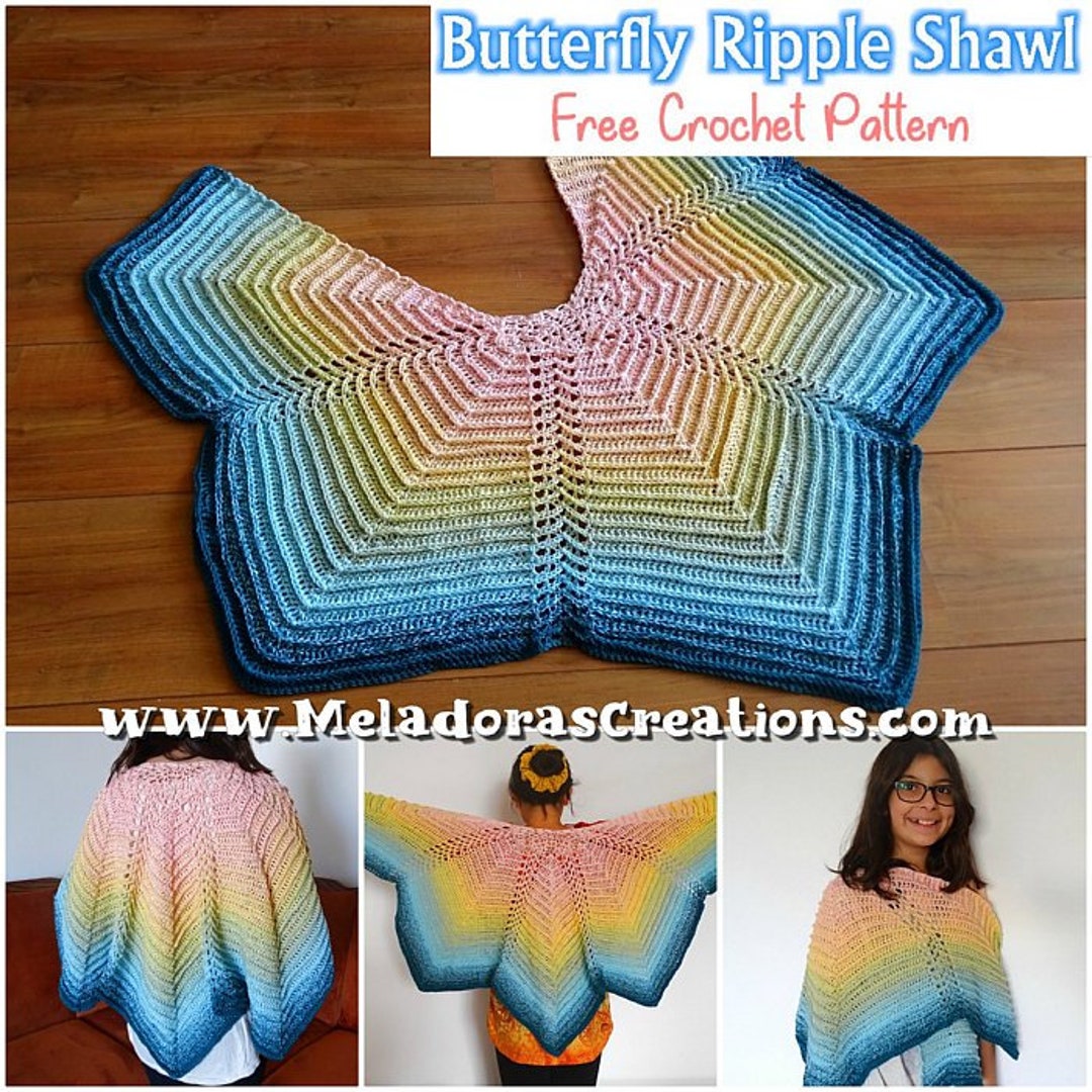 Butterfly Ripple Shawl PDF Crochet Butterfly Shawl Pattern - Etsy Israel