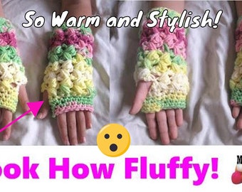 Gehäkelte Zig Zag Puff Stitch Fingerlose Handschuhe PDF