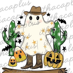 Western Halloween sublimation,cowboy boo Pumpkin png, cow print Ghost spooky, candy corn digital, pumpkin head, Trick or Treat, 2 files