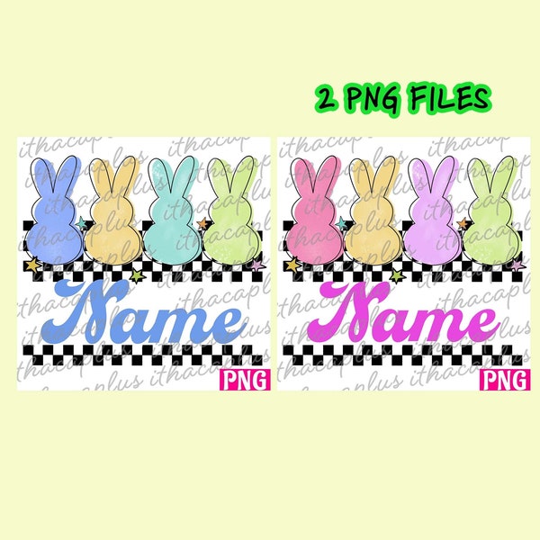 Easter png, retro Easter bunny  frame PNG for boy girl, Easter bunny sublimation, 90s colorful Easter egg Clipart, printable, add name