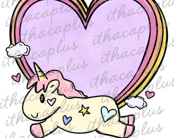 Valentines Day png Sublimation, Valentines unicorn love printable, clipart  digital, frame background png rainbow, happy Valentines Day