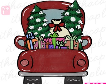 Christmas Red Truck PNG files sublimation - Christmas truck printable|  Christmas sublimation, red truck clipart, christmas gift png
