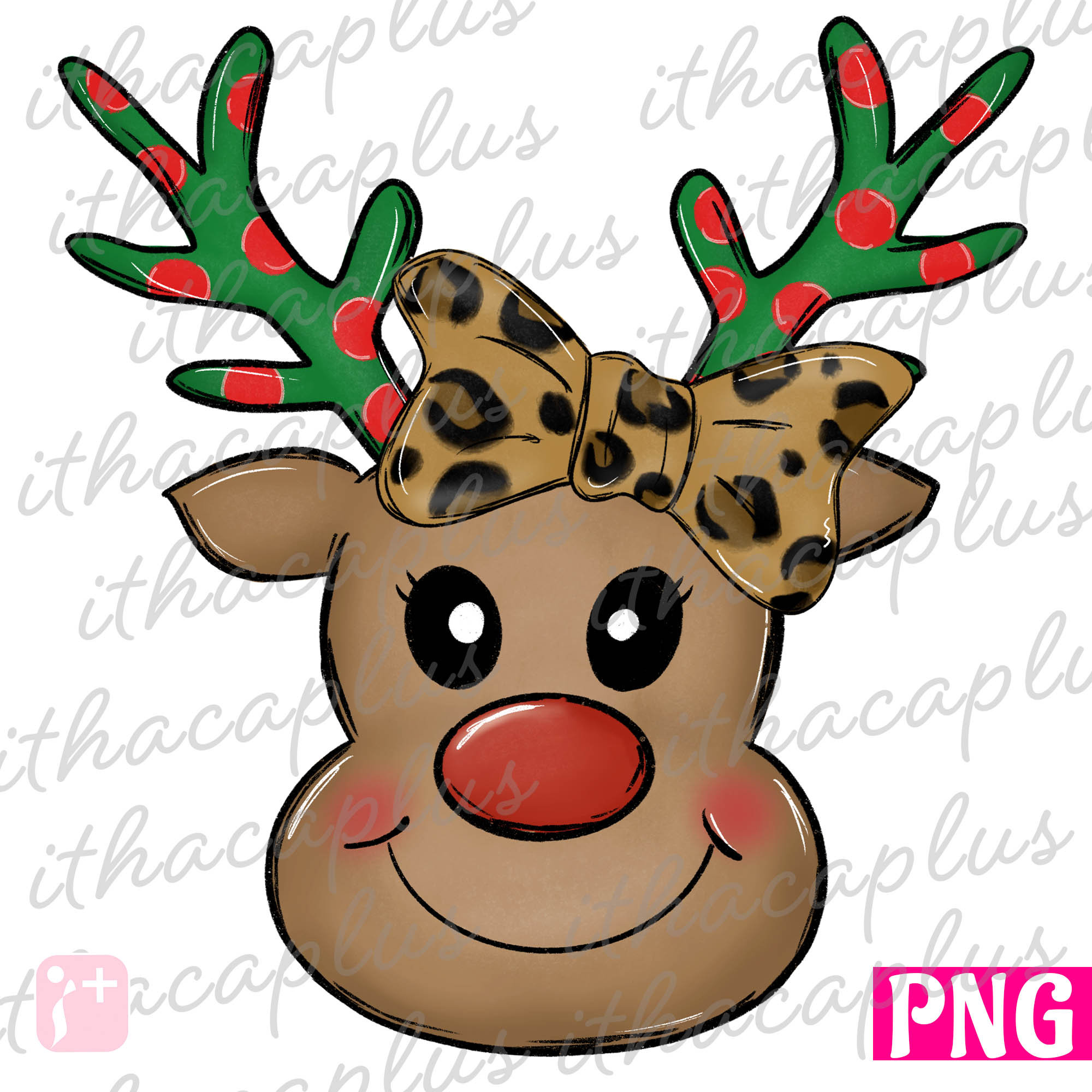 Christmas png, leopard bow Reindeer Rudolph PNG sublimation, cute Chr…