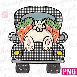 Easter png, Easter truck PNG, Easter bunny sublimation, bunny Clipart, Easter Vintage Truck Clipart , plaid truck png, Easter carrot png