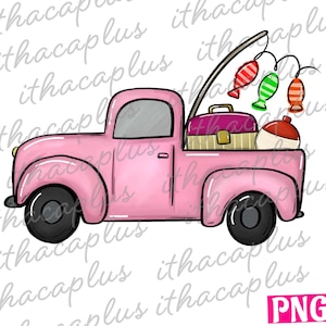 fishing png, pink fishing truck PNG, Summer fish clipart, fishing printable, summer sublimation, summer png, summer fishing png, lake png