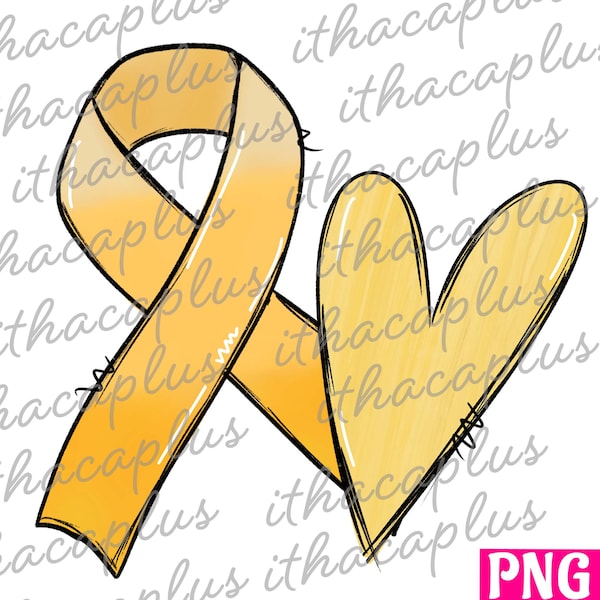 Yellow awareness ribbon png sublimation, with heart frame background, hope, cancer awareness digital clipart, Childhood Cancer,