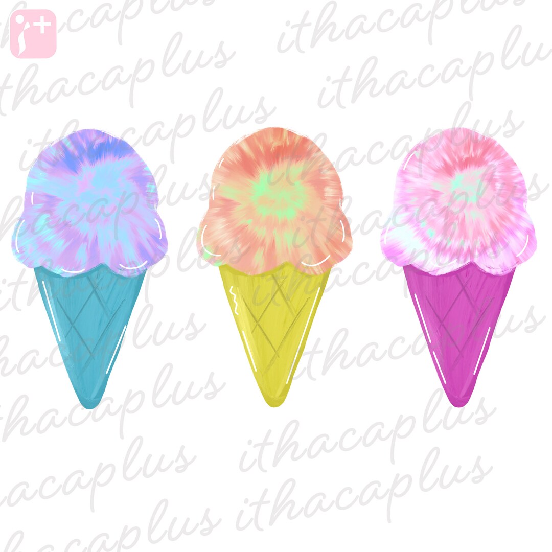 Watercolor Tie Dye Ice Cream Png, Summer PNG, Tie Dye Ice Cream